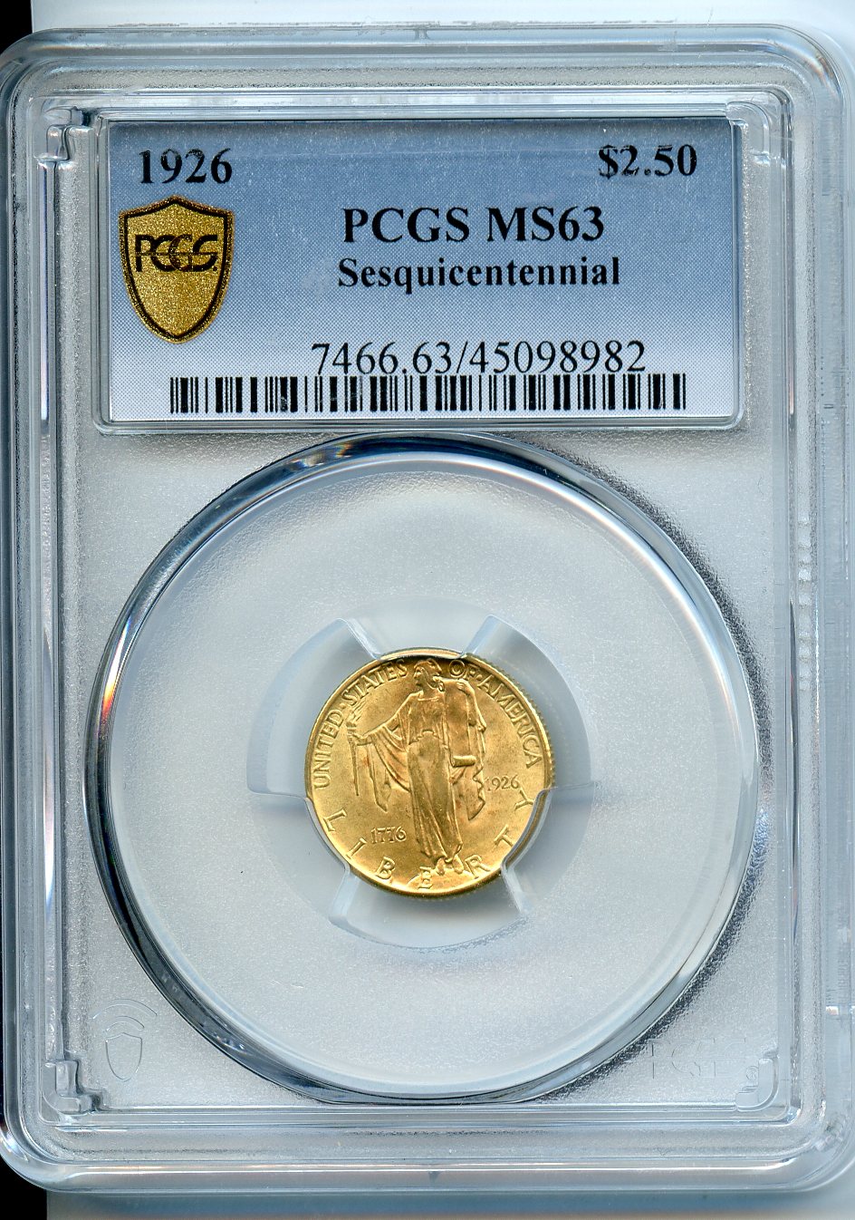 1926  $2.50 Gold  PCGS  MS63  Sesquicentennial