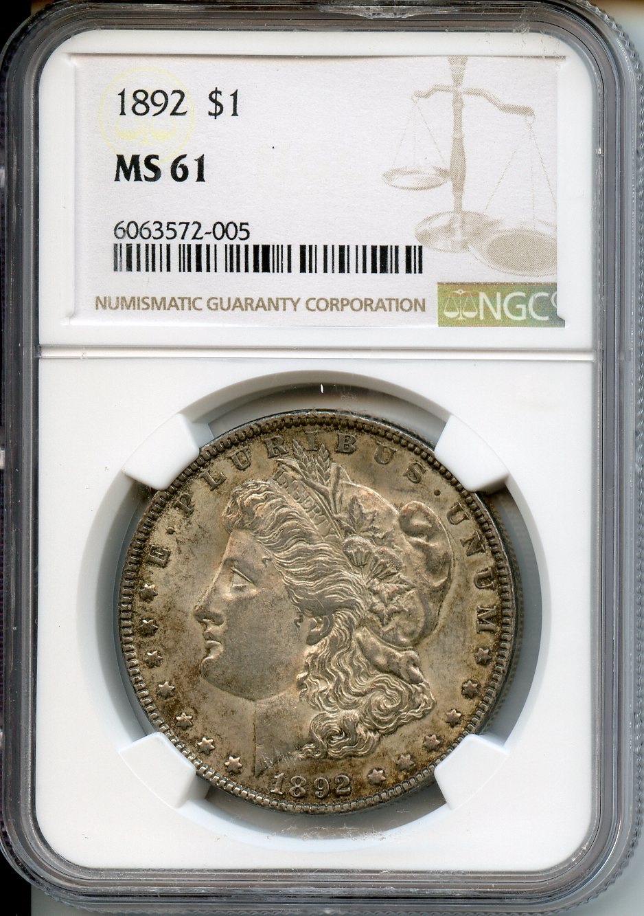 1892  $1  NGC  MS61  Morgan Dollar