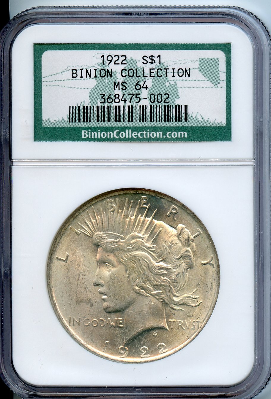 1922  $1  NGC  MS64 Binion Collection Peace Dollar