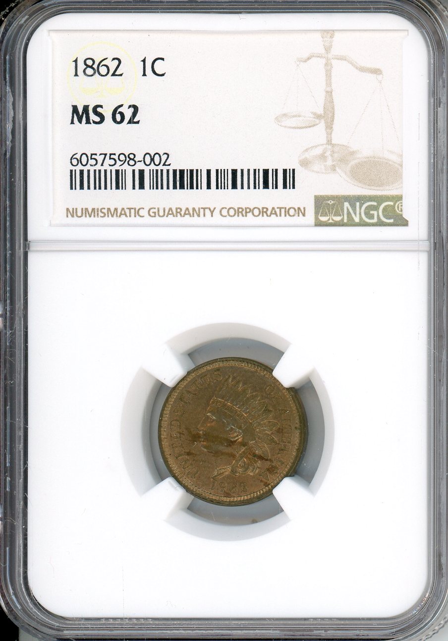 1862 1C NGC MS62 Indian Head Cent