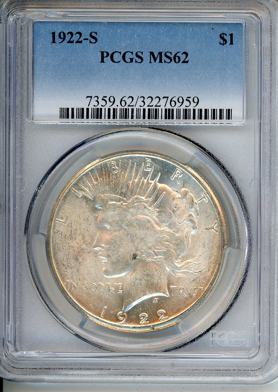 1922 S $1 PCGS MS 62
