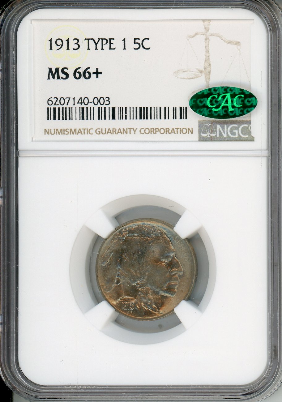 1913 5C  NGC MS66+   Type 1 CAC  Buffalo Nickel