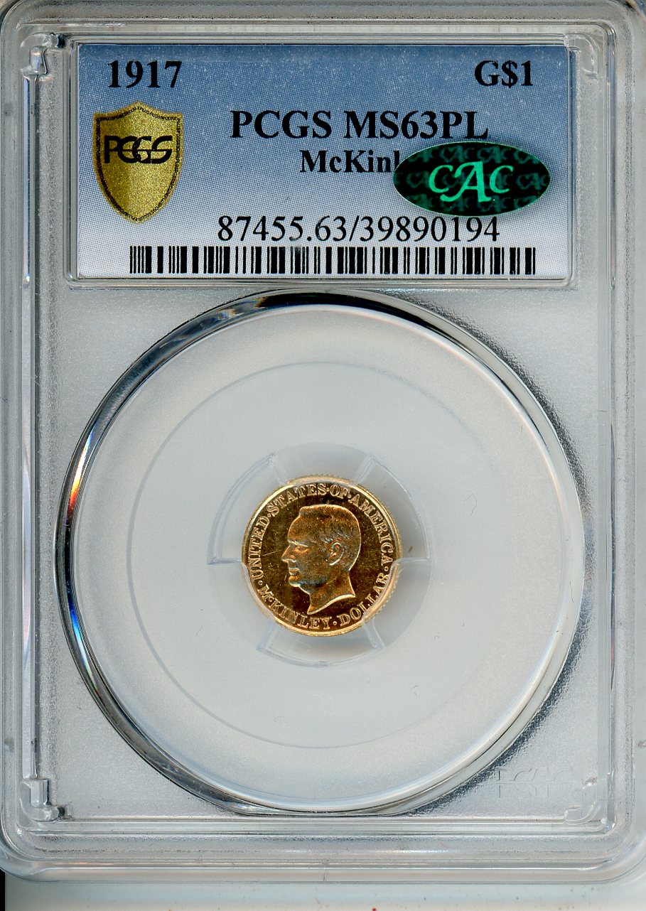 1917 G$1 PCGS McKinley MS 63 PL CAC