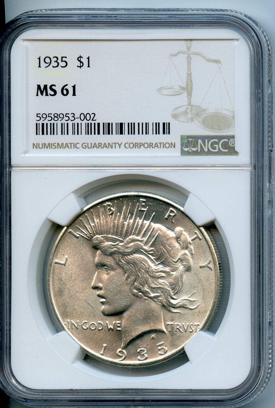 1935  $1  NGC  MS61  Peace $1