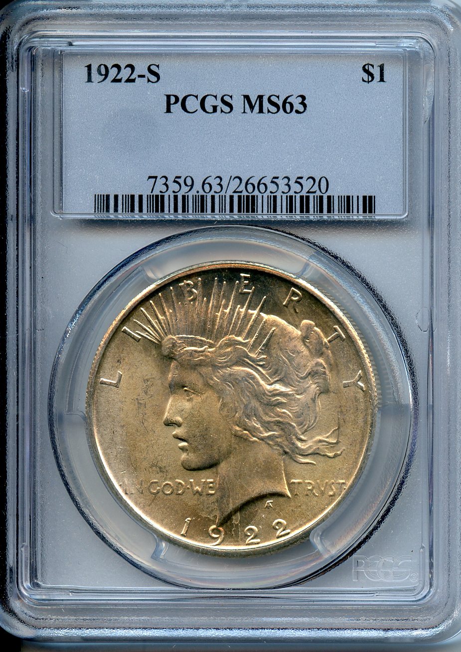 1922 S  $1  PCGS  MS63  Peace Dollar