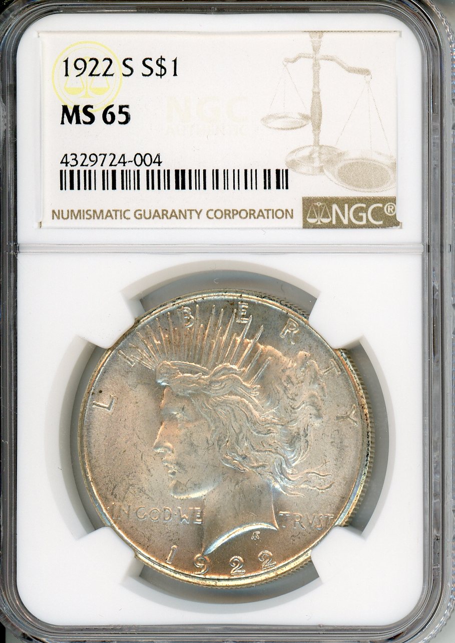 1922 S $1 NGC MS 65