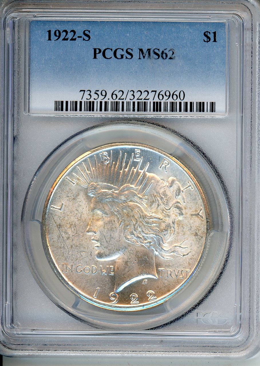 1922 S $1 PCGS MS 62