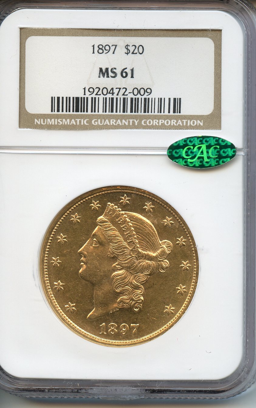 1897  $20  Gold    NGC  MS61  CAC  Liberty Head