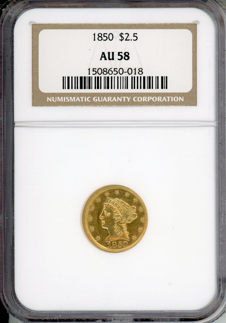 1850 $2.5 Gold NGC AU58  Liberty Head