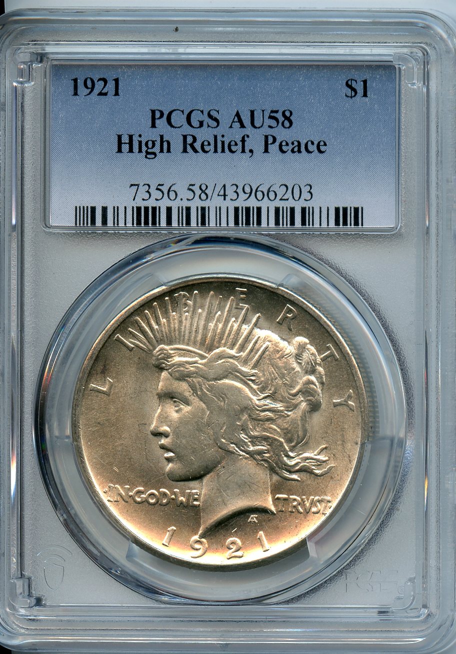 1921  $1  PCGS  AU58  High Relief  Peace Dollar