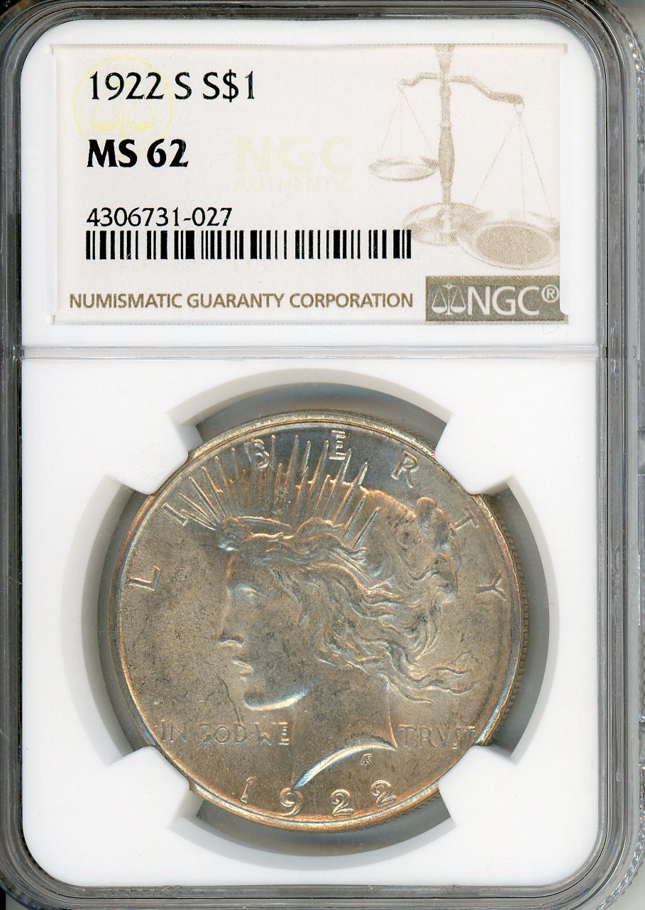 1922 S $1 NGC MS 62