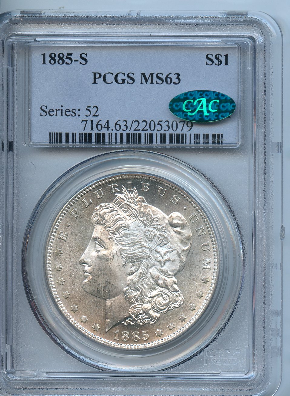 1885 S  $1  PCGS  MS63  CAC  Morgan Dollar