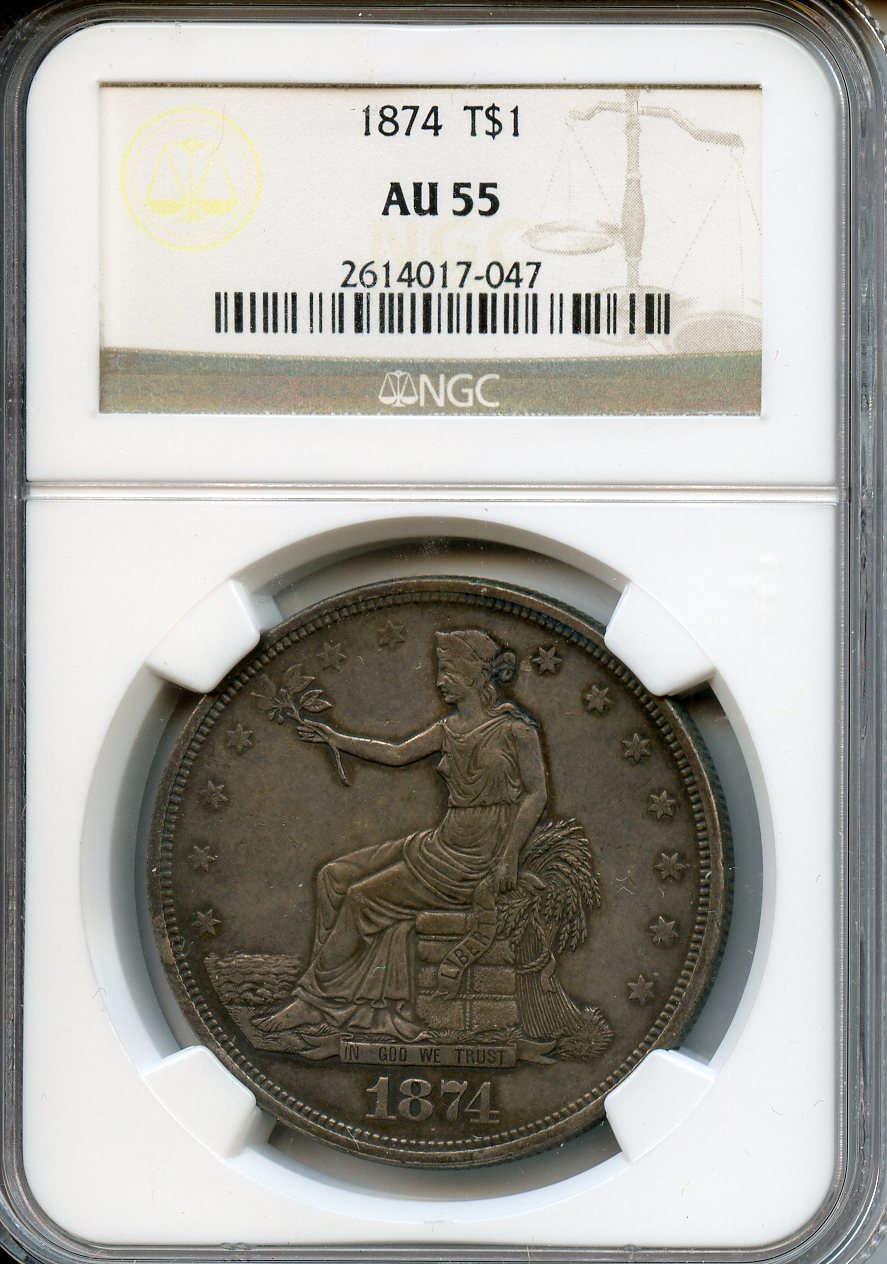 1874  $1  NGC  AU55  Trade Dollar
