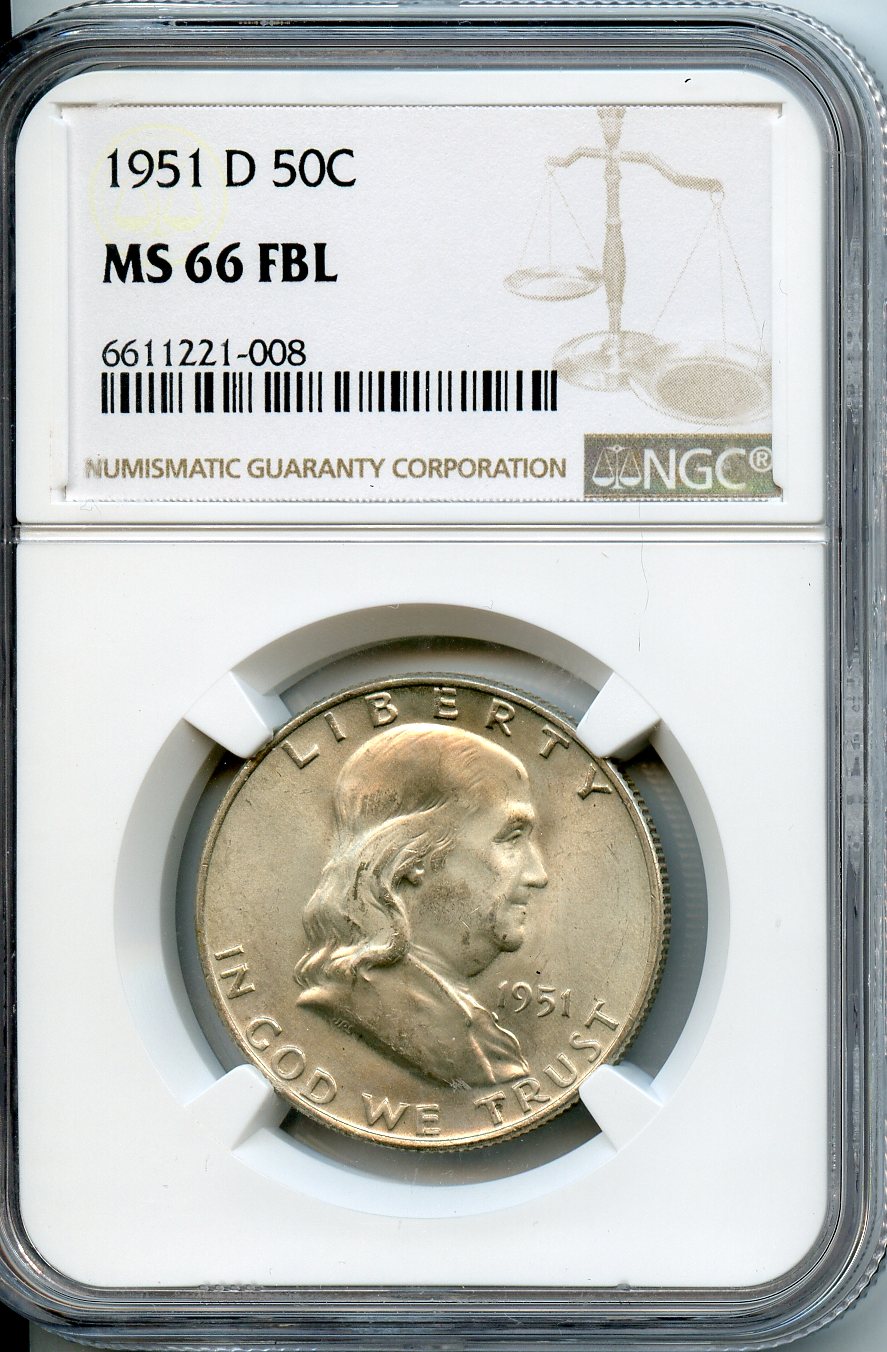 1951 D 50C  NGC  MS66  FBL  Franklin Half Dollar