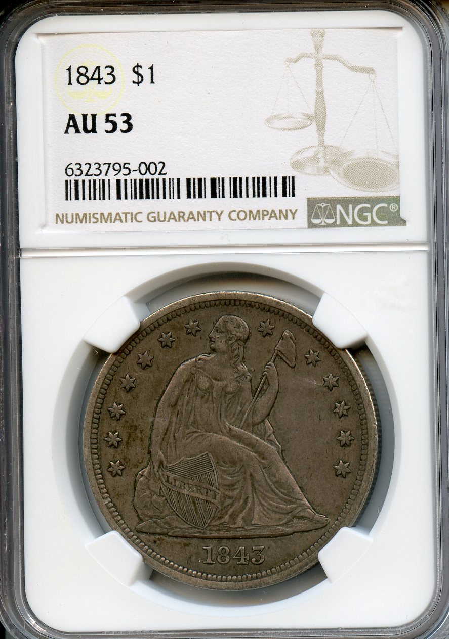 1843  $1  NGC  AU53  Seated Liberty Dollar