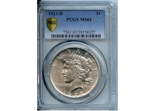 PMJ Coins & Collectibles, Inc. 1923 D  $1  PCGS  MS61  PEACE DOLLAR