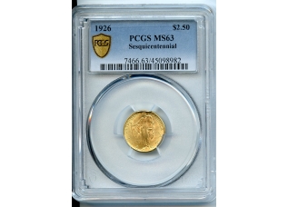 PMJ Coins & Collectibles, Inc. 1926  $2.50 Gold  PCGS  MS63  Sesquicentennial
