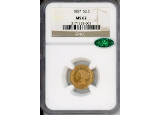 PMJ Coins & Collectibles, Inc. 1857 $2.5 Gold NGC MS62 CAC  Liberty Head