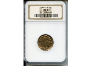 PMJ Coins & Collectibles, Inc. 1914 S  5C    NGC MS64 Buffalo Nickel