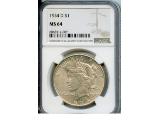 PMJ Coins & Collectibles, Inc. 1934 D  $1  NGC  MS64  Peace Dollar