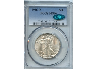 PMJ Coins & Collectibles, Inc. 1936 D  50 Cents  PCGS  MS66  CAC  Walking Liberty Half-dollar