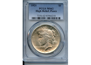 PMJ Coins & Collectibles, Inc. 1921  $1  PCGS  MS62  High Relief   Peace Dollar