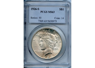 PMJ Coins & Collectibles, Inc. 1926 S  $1  PCGS  MS63  Peace Dollar