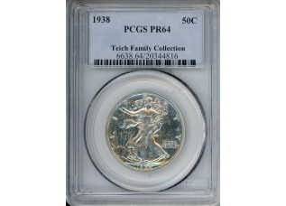 PMJ Coins & Collectibles, Inc. 1938 50C PCGS PR64 Walking Liberty Half-dollar Teich Family Collection