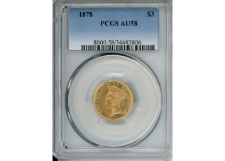 PMJ Coins & Collectibles, Inc. 1878 $3 Gold PCGS AU58