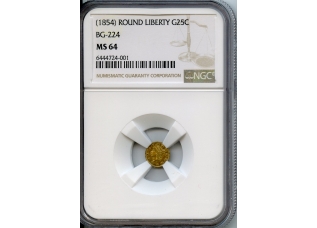 PMJ Coins & Collectibles, Inc. 1854  Gold  25C  NGC  MS64  Round Liberty