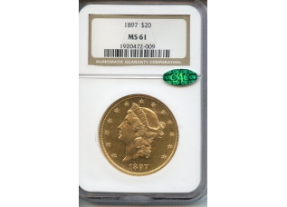 PMJ Coins & Collectibles, Inc. 1897  $20  Gold    NGC  MS61  CAC  Liberty Head