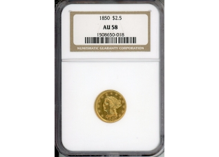 PMJ Coins & Collectibles, Inc. 1850 $2.5 Gold NGC AU58  Liberty Head