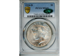PMJ Coins & Collectibles, Inc. 1926 D $1 PCGS MS 65 CAC PEACE DOLLAR