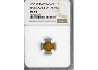 PMJ Coins & Collectibles, Inc. 1914 Oregon Gold $1 Harts Coins Of The West NGC MS 62