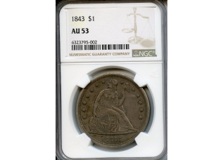 PMJ Coins & Collectibles, Inc. 1843  $1  NGC  AU53  Seated Liberty Dollar
