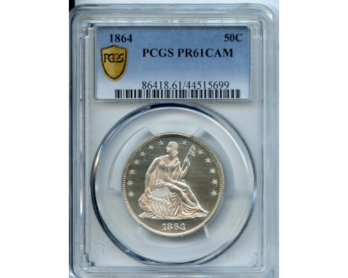 PMJ Coins & Collectibles, Inc. 1864 50C  PCGS  PR61  CAMEO  Seated Liberty Half-dollar