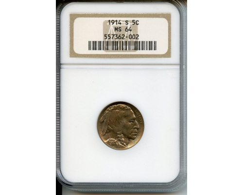 PMJ Coins & Collectibles, Inc. 1914 S  5C    NGC MS64 Buffalo Nickel