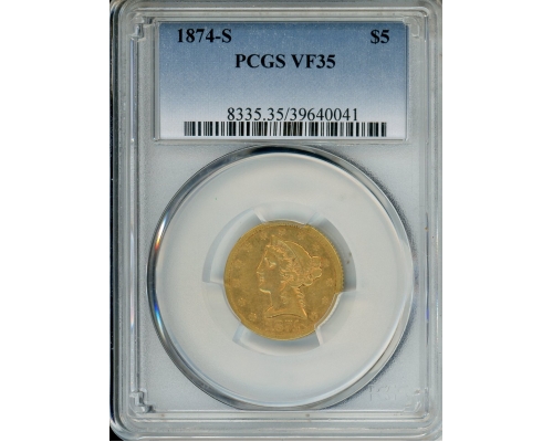 PMJ Coins & Collectibles, Inc. 1874 S $5 Gold PCGS VF35
