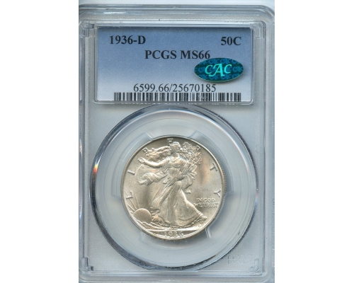 PMJ Coins & Collectibles, Inc. 1936 D  50 Cents  PCGS  MS66  CAC  Walking Liberty Half-dollar