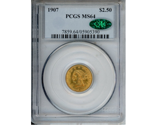 PMJ Coins & Collectibles, Inc. 1907 $2.5 Gold PCGS MS64 CAC