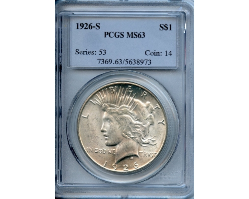 PMJ Coins & Collectibles, Inc. 1926 S  $1  PCGS  MS63  Peace Dollar