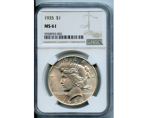 PMJ Coins & Collectibles, Inc. 1935  $1  NGC  MS61  Peace $1