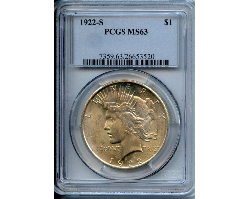 PMJ Coins & Collectibles, Inc. 1922 S  $1  PCGS  MS63  Peace Dollar