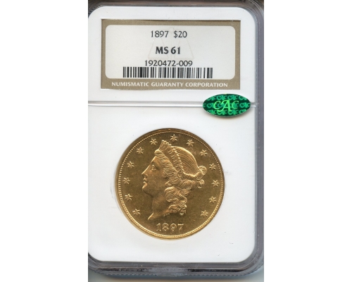 PMJ Coins & Collectibles, Inc. 1897  $20  Gold    NGC  MS61  CAC  Liberty Head