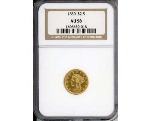 PMJ Coins & Collectibles, Inc. 1850 $2.5 Gold NGC AU58  Liberty Head