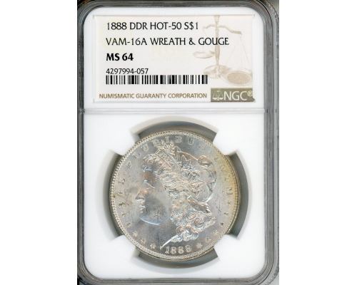PMJ Coins & Collectibles, Inc. 1888 DDR HOT-50 $1 VAM-16A Wreath & Gouge NGC MS 64