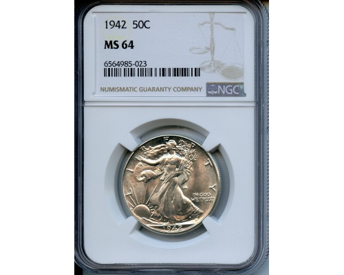 PMJ Coins & Collectibles, Inc. 1942 50C  NGC  MS64  Walking Liberty Half-dollar