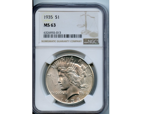 PMJ Coins & Collectibles, Inc. 1935  $1  NGC  MS63  Peace Dollar