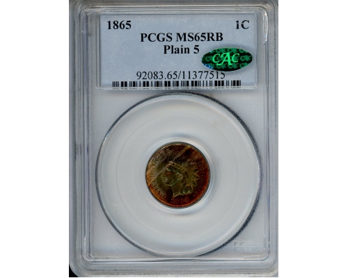 PMJ Coins & Collectibles, Inc. 1865 1C PCGS MS65RB Plain 5 CAC