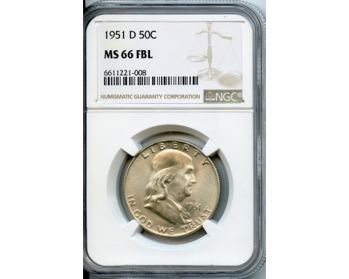 PMJ Coins & Collectibles, Inc. 1951 D 50C  NGC  MS66  FBL  Franklin Half Dollar